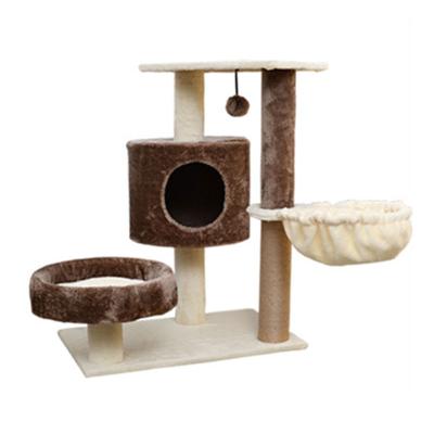 China 042 Viable Brown Cat Jumping Platform Tower Climbing Beige Pet Supplies Striping Toy Wooden Cute Frame House Sisal Posts Scratcher for sale