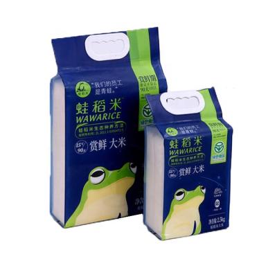 China Agriculture Food Grade Customized Printing 4 Side Seal Pouch With Handle Rice Bag for sale