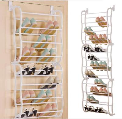 China 12 Layers Modern 36 Pair Storage Plastic Metal Organizer Foldable Living Hanging Display Wall Mounted Over Door Shoe Racks for sale