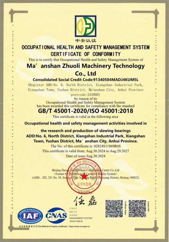 ISO5001 - Maanshan Zhuoli Machinery Technology Co., Ltd.