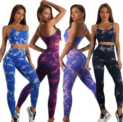 China Breathable Custom Tie Dye Gym Fitness Sports Bra And Shorts Set Gaiters Yoga Pants Sportswear Workout for sale