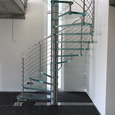 China Contemporary CE standard indoor safety laminated tempered glass spiral staircase design from Foshan supplier for sale