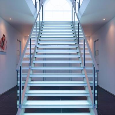 China Contemporary Straight Steel Staircase Modern House Glass Staircase Design for sale