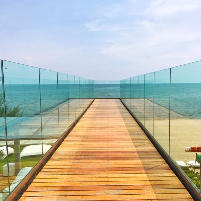 China Contemporary Exterior Aluminum U Channel Tempered Frameless Glass Balustrade For Deck And Balcony for sale