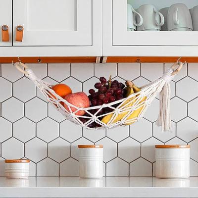 China Sustainable Kitchen Storage Macrame Wall Hanging Under Cabinet Hanging Fruit and Veggie Net Macrame Fruit Hammock for sale