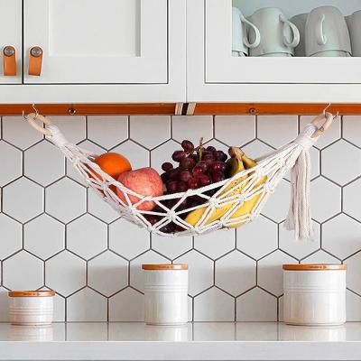 China Sustainable Kitchen Decor Hanging Storage Basket Banana Macrame Fruit Hammock for sale