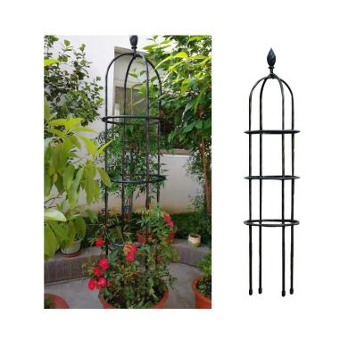 China 180cm Durable Outdoor Plastic Coated Metal Rose Tower Round Garden Obelisk Trellis for sale