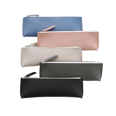 China Fashion\Comfortable\Durable Customized Logo Eco Friendly Thick Pen Sleeve Pu Leather Pencil Cases Pouch Bag With Zipper for sale