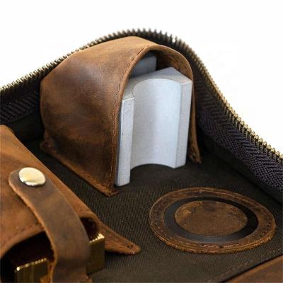 China Journal Customized Innovative Genuine Leather Cigar Pouch Ziplock Bag Travel Cigar Case For 5-6 Cigars for sale