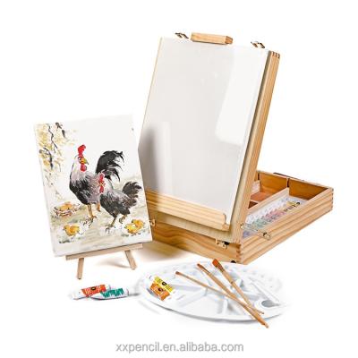 China 100% Eco-friendly Acrylic Wooden Box Easel 35PCS Kids Art Supplies Paint Brush Set Painting Art Drawing Set for sale