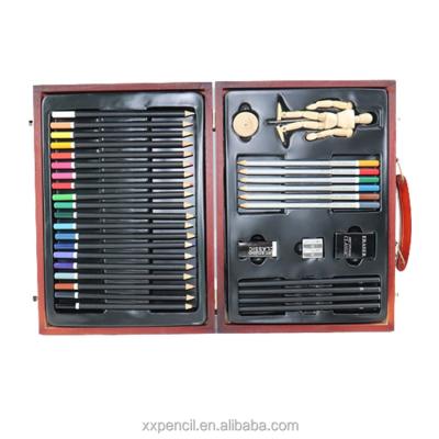 China 100% Customized Eco-friendly Sketching Kit Wooden Case Art Paintings Set 35PCS Art Tools for Drawing Set for sale