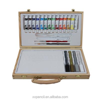 China 100% Eco-friendly Portable 26 Pieces Drawing Stationery Art Sets Painting Set Wooden Box With Palette for sale