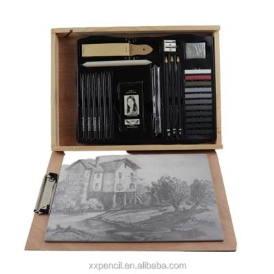 China 100% Fashionable Eco-friendly Art Pastel Set with Sand Block 28 Pieces Wooden Box Art Set Professional Artist for sale