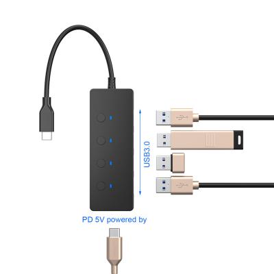 China Hot Selling ABS USB Hub 4 In 1 ABS Type Left USB 3.0 C 4 Hub With Individually Control Switch Multifunctional Docking Station for sale