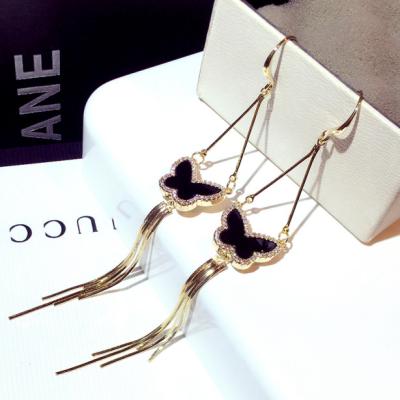 China New Fashion Designer 925 Sterling Silver CLASSIC Butterfly Long Needle Statement Earrings Large Tassel Hook Earrings Jewelry Women E002387 for sale