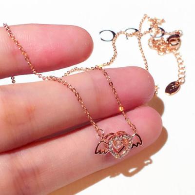 China New Arrival Trendy Choker Necklace Design Trendy Anglel Rhinestone Wings Heart Pendant Necklace Short Chain Jewelry WomenN00415 for sale