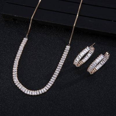 China CLASSIC copper temperament D.C.A. geometric zircon fashion square needle color preserving earring necklace bracelet copper set for sale