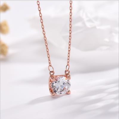 China CLASSIC Classic Craft 1 Carat Tauren Rose Gold And Silver Real Diamond 18K Color Gold Single Moissanite Pendant With Clavicle Necklace for sale