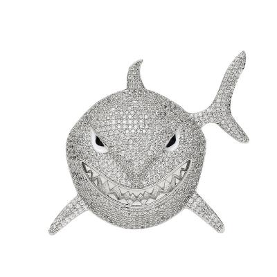 China Hiphop gold plated micro copper pendant of the same avant-garde big zircon hip hop shark men's necklace for sale