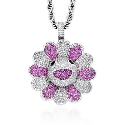 China Hiphop hip hop colorful rotating pendant micro copper insert cubic zirconia fashion party necklace for sale