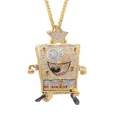 China New Design Hip Hop SpongeBob Micro Zircon Inlaid Men European and American Fashion Pendant Jewelry for sale