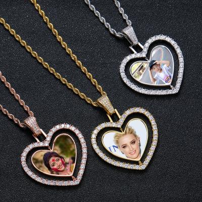 China Hiphop Hip Hop Custom Small Love Zircon Jewelry Can Rotate Photo Memory Double Sided Memorial Photo Frame Pendant for sale