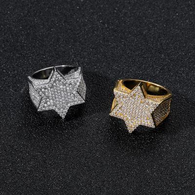 China New Luxury Green Hiphop Ring With CZ Five Star High-pitched Men's Hip Hop Fashion Accessories for sale