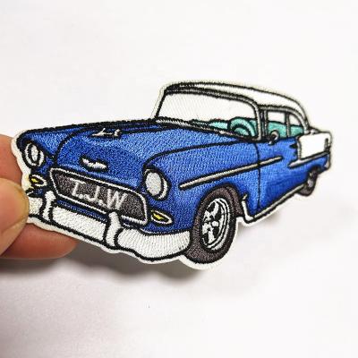 China Sustainable Twill Fabric Laser Cut Custom Embroidered Frontier Cars Patches, Bus Logo Iron On Embroidery Patches for sale