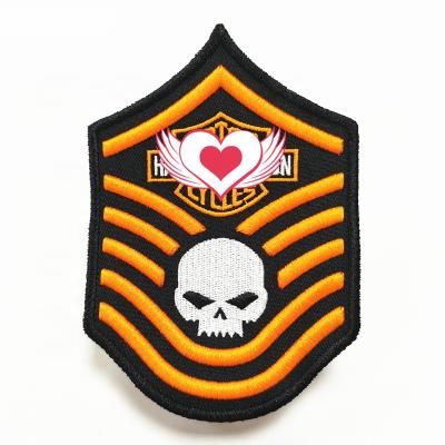 China Viable Custom Wholesale Embroidered Motorcycle Club 3d Blast Skull Sew On Patches for sale