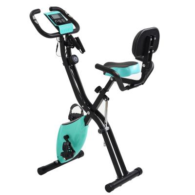 China Home Use Foldable Exercise Bike with 10-Level Adjustable Resistance, LCD Monitor, Arm Tension Straps for sale