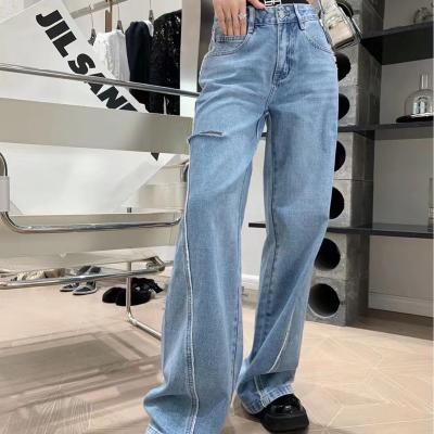 China Women Breathable Streetwear Hollow Out Pants Hip Hop Jeans Pants Wide Leg Pockets Punk Wide Leg Pants for sale