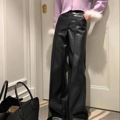 China 2023 New Arrivals QUICK DRY Clothing Women's PU Leather Pencil Pants Loose Casual Pants High Waist Straight Pants for sale