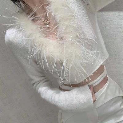 China Breathable Women Long Sleeve Sweater Sexy Slim Feather Knitted Pullovers Crop Top Party Street Wear for sale