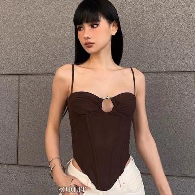 China New Fashion Solid Color Mesh Ring Hollow Out Strap Summer Slim Corset Vest Crop Tops Tank Overalls Sexy Casual Camisole QUICK DRY Women for sale