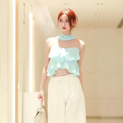 China Women's QUICK DRY high quality floral edge chiffon soft tight singlets beach summer fashionable plain tank top women sleeveless crop top for sale