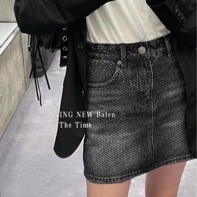 China Summer Breathable Fashion Sexy Rhinestone Bodycon Denim Skirt Tie And Wrap Mini Skirt Women Party Club Casual Skirt A Line for sale