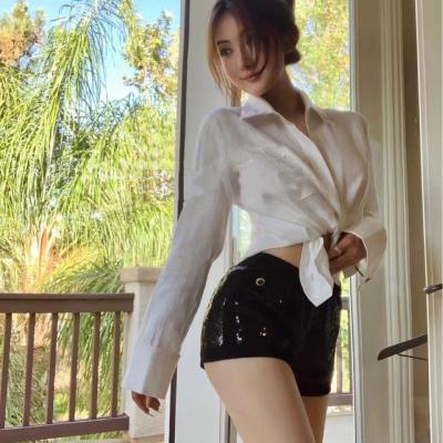 China Fashion Breathable Summer Mini Black Shiny Sequins Casual Sexy Slim Shorts For Women for sale