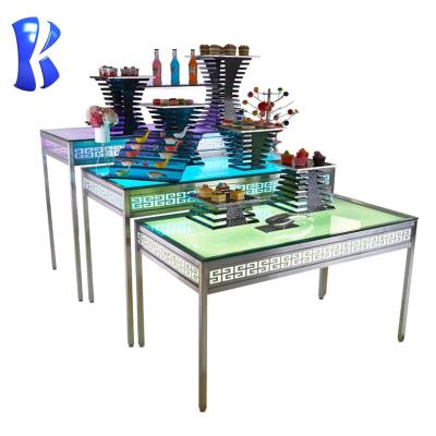 China Modern Desgin Okey LED Light Folding Table Top Rectangle Buffet Decoration Buffet Table For Restaurant Banquet for sale