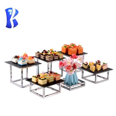 China Desgin OKEY Modern Commercial Supplying Stainless Utensils Buffet Stands Afternoon Tea Gold Rack Modern Buffet Food Display for sale