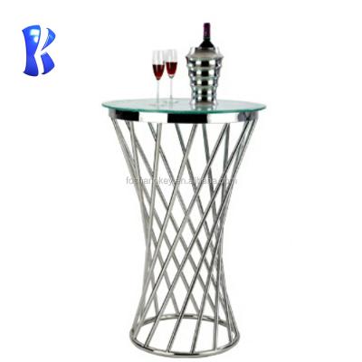 China Customized LOGO and OKEY modern glass top round hotel stainless steel cocktail buffet table for sale