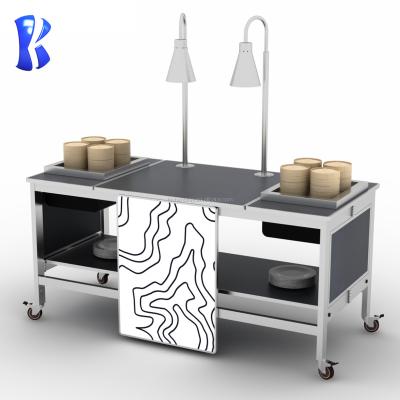 China Desgin OKEY Modern Commercial Hotel Restaurant Folding Mobile Buffet Chinese Dim Sum Station for Buffet and Banquet for sale