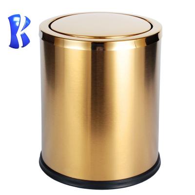 China OKEY Hotel Room Round Swing Lid 5L 8L 10L 14L Office Waste Bin Stainless Steel Gold Stocked Trash Can for sale