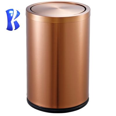 China OKEY Hotel Stainless Steel Waste Bin Office 5L 8L 10L 12L 30L Round Bin Bathroom Swing Stocked Trash Can for sale