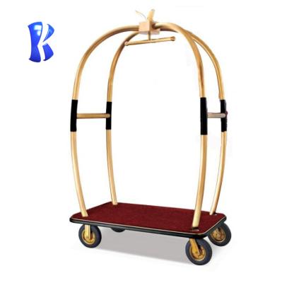 China OKEY Elegance Style Stainless Steel Gold Hotel Luggage Trolley Modern Town Crier Cart Trolley for sale