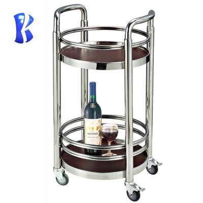 China Hotel Furniture OKEY Four Wheels Round Classic 2 Layer Style Hotel Wine Cart Liquor Cart for sale