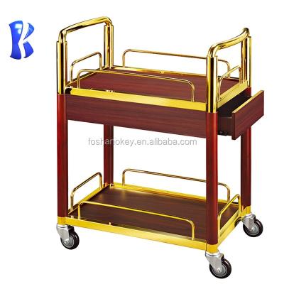 China Luxury Brass Hotel Furniture OKEY Hotel Restaurant Supplies Metal Beverage Liquor Cart for sale