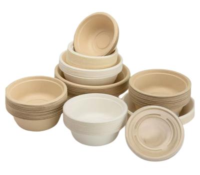 China Bagasse Eco Friendly Biodegradable Food Packaging Cup Bowl Salad Bowl with Lid PLA PE Round Kraft Paper Coating Disposable Brown Gsm for sale