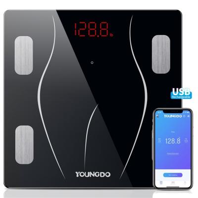 China YOUNGDO Smart Body Fat Scale Pounds Weight Glass Electronic Body Scale Viable % for sale