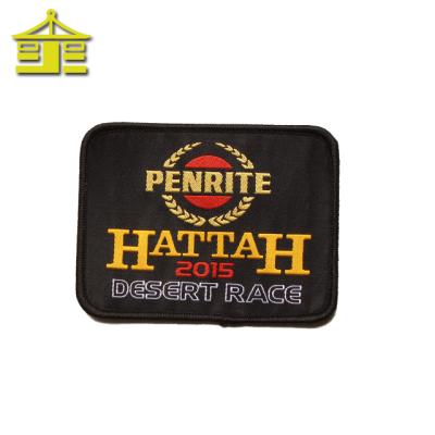 China 3D 3D Sublimation Heat Press Iron Self Adhesive Slim Custom Logo Woven Brand Iron On Patches For Apparel for sale