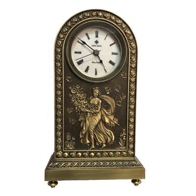 China Retro Antique 19th Century Antique Mantel Clock Pure Copper Flower God Art Style American Table Clock for sale